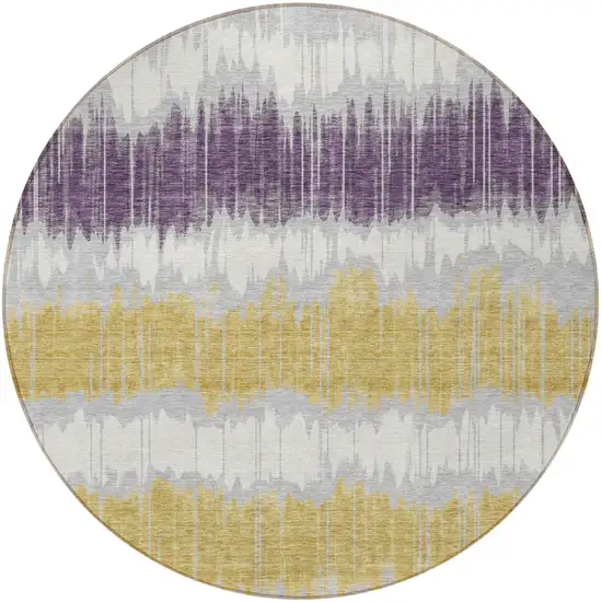 8' Silver Ivory And Purple Round Striped Washable Indoor Outdoor Area Rug Photo 6