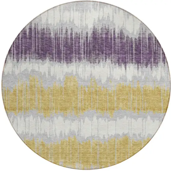 8' Silver Ivory And Purple Round Striped Washable Indoor Outdoor Area Rug Photo 5