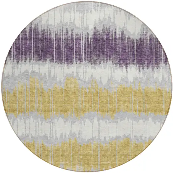 8' Silver Ivory And Purple Round Striped Washable Indoor Outdoor Area Rug Photo 1
