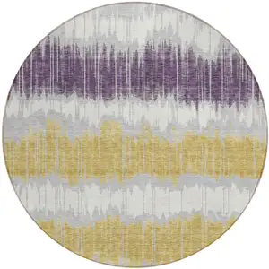 Photo of 8' Silver Ivory And Purple Round Striped Washable Indoor Outdoor Area Rug