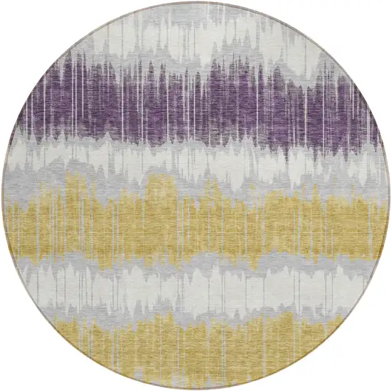 8' Silver Ivory And Purple Round Striped Washable Indoor Outdoor Area Rug Photo 1
