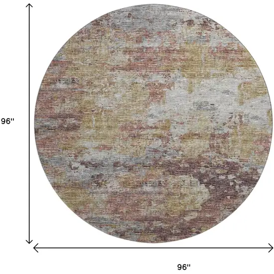 8' Silver Mauve And Gold Abstract Washable Round Rug With UV Protection Photo 3