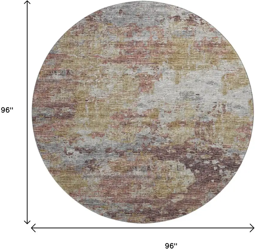 8' Silver Mauve And Gold Abstract Washable Round Rug With UV Protection Photo 3