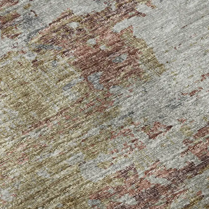 8' Silver Mauve And Gold Abstract Washable Round Rug With UV Protection Photo 9