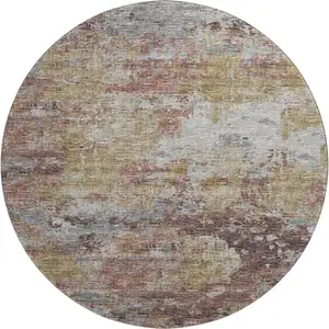 Photo of 8' Silver Mauve And Gold Abstract Washable Round Rug With UV Protection