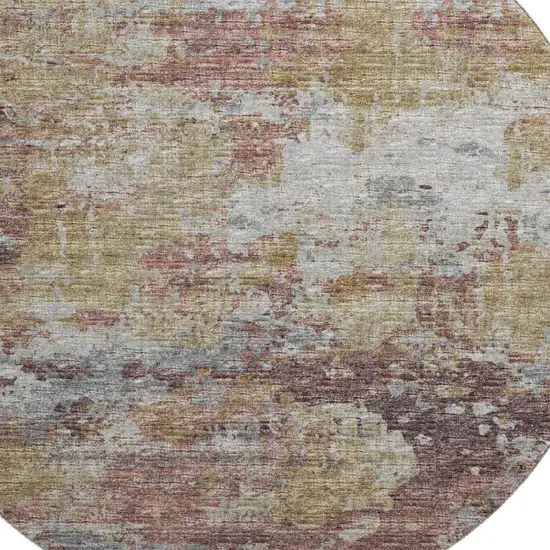8' Silver Mauve And Gold Abstract Washable Round Rug With UV Protection Photo 4