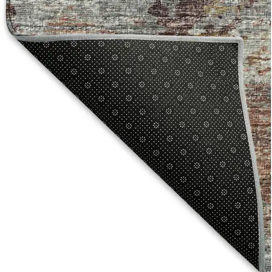 8' Silver Mauve And Gold Abstract Washable Round Rug With UV Protection Photo 7