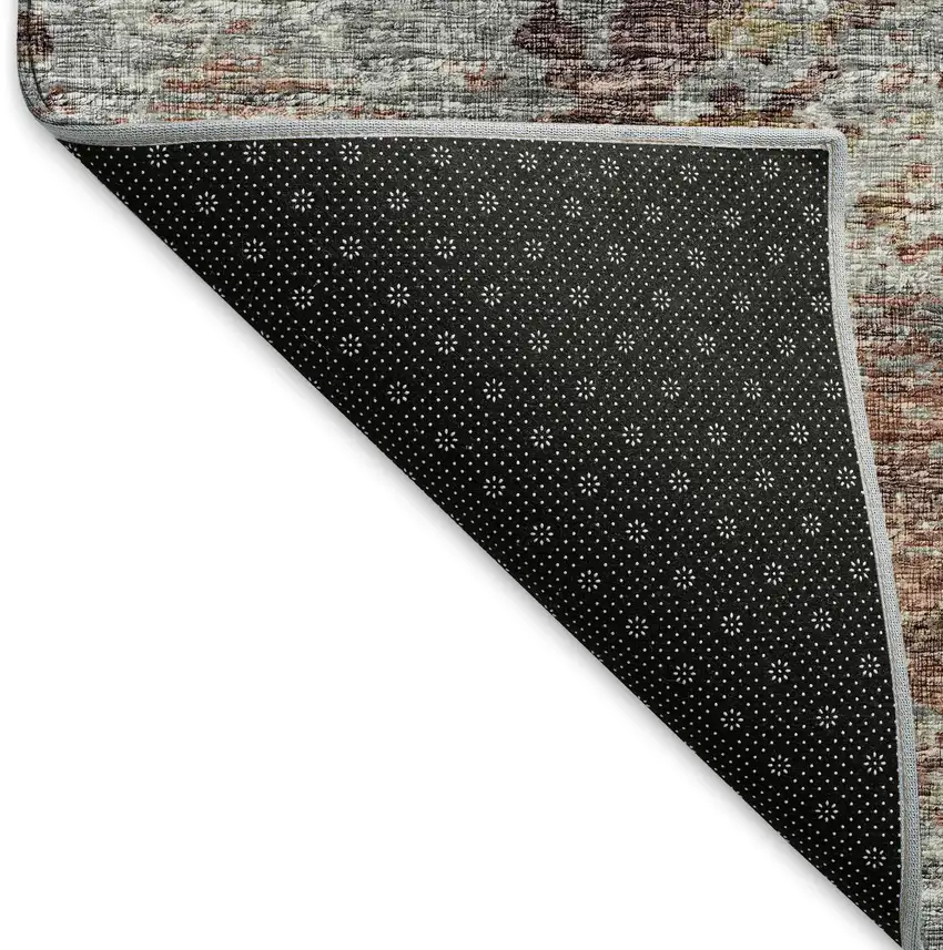 8' Silver Mauve And Gold Abstract Washable Round Rug With UV Protection Photo 7