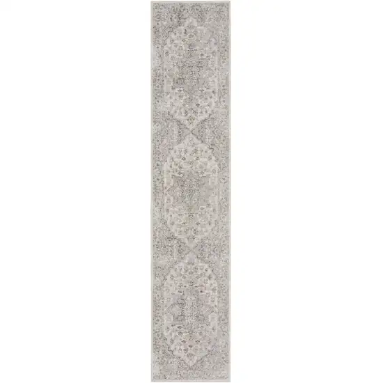 12' Silver Oriental Power Loom Washable Runner Rug Photo 2