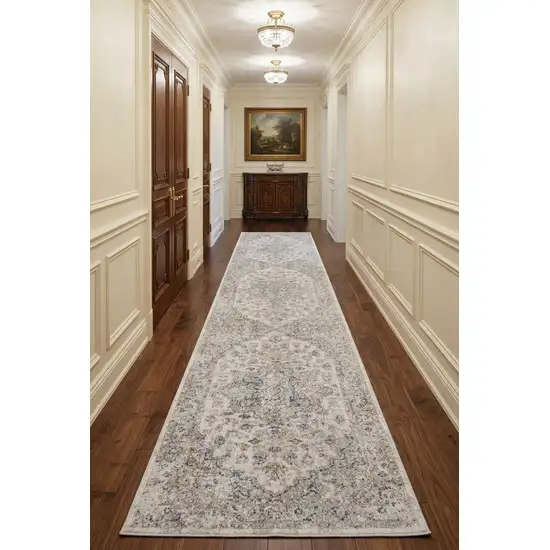 12' Silver Oriental Power Loom Washable Runner Rug Photo 1