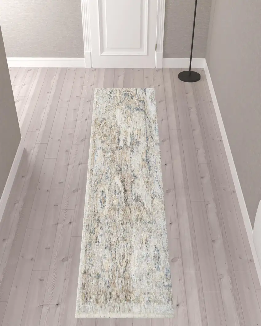 10' Silver Oriental Power Loom Washable Runner Rug Photo 2