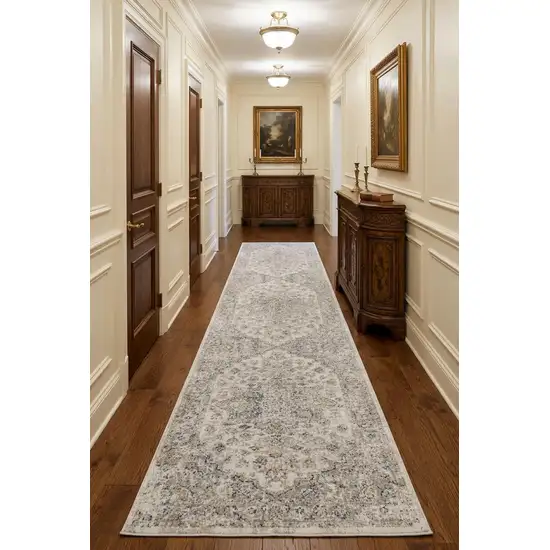 10' Silver Oriental Power Loom Washable Runner Rug Photo 1