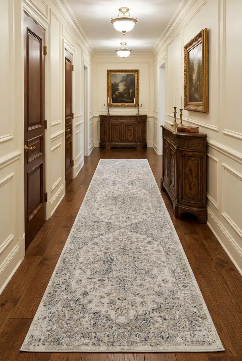 10' Silver Oriental Power Loom Washable Runner Rug Photo 1