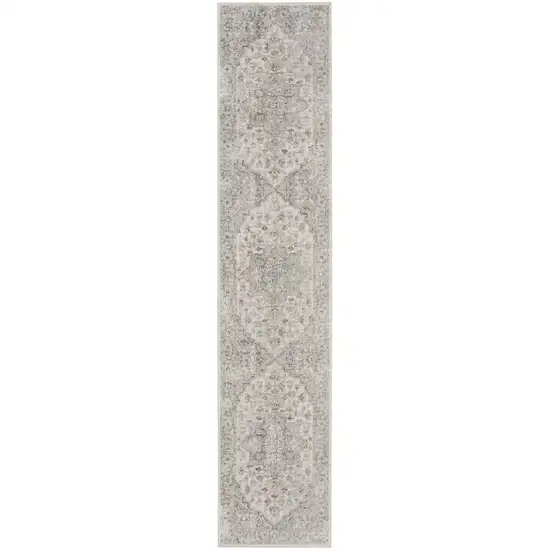 10' Silver Oriental Power Loom Washable Runner Rug Photo 1