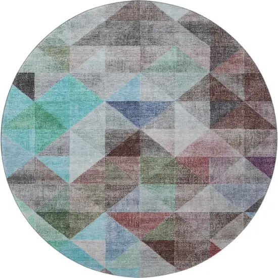 8' Silver Purple And Blue Geometric Washable Round Rug With UV Protection Photo 4