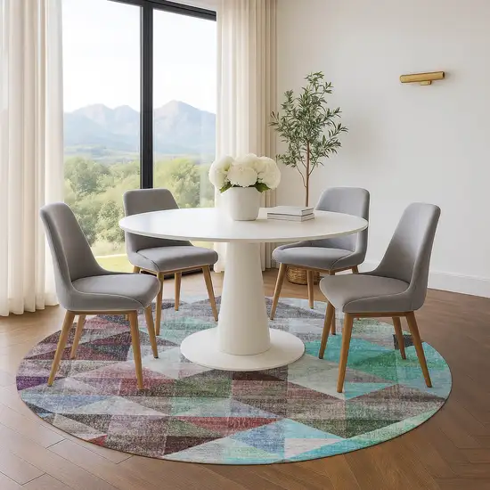 8' Silver Purple And Blue Geometric Washable Round Rug With UV Protection Photo 5