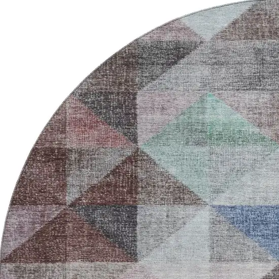 8' Silver Purple And Blue Geometric Washable Round Rug With UV Protection Photo 3