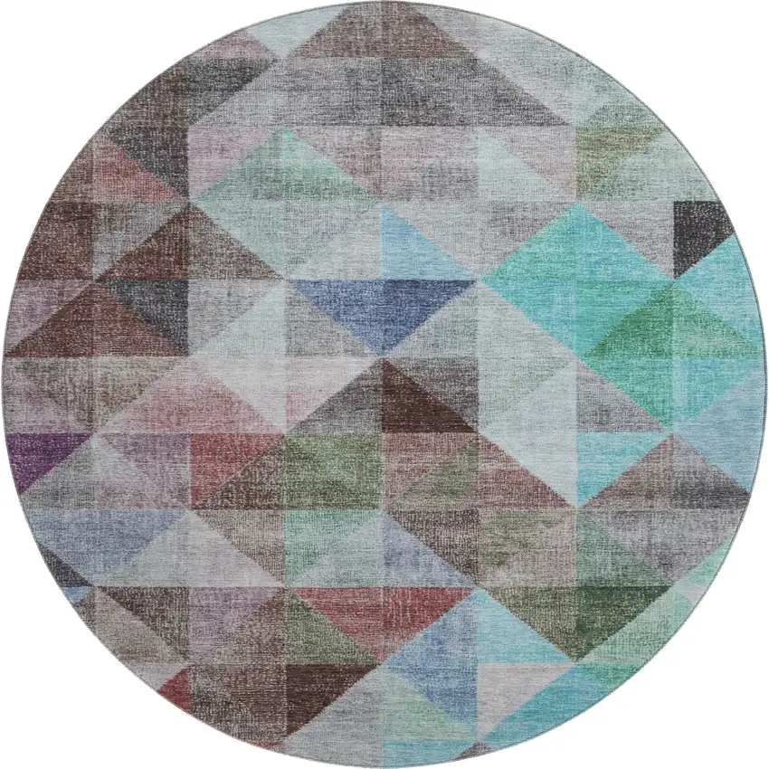 8' Silver Purple And Blue Geometric Washable Round Rug With UV Protection Photo 1