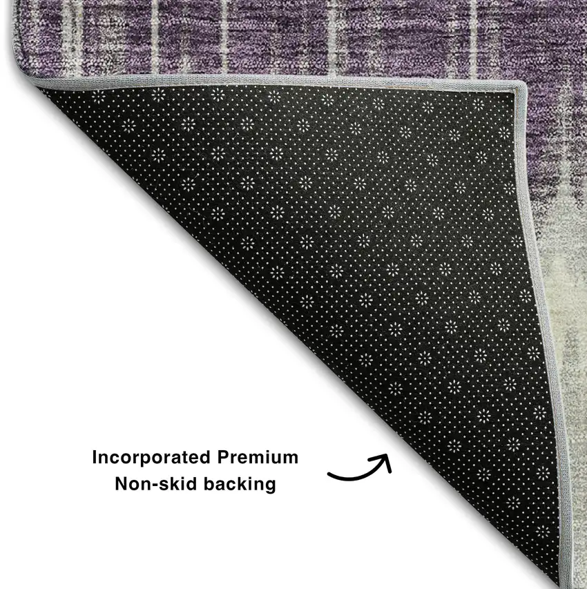 8' Silver Purple And Gold Striped Washable Round Rug With UV Protection Photo 6