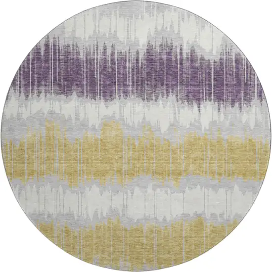 8' Silver Purple And Gold Striped Washable Round Rug With UV Protection Photo 1