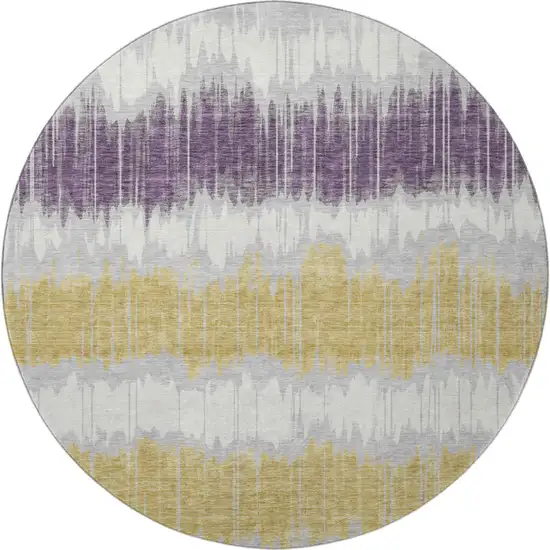 8' Silver Purple And Gold Striped Washable Round Rug With UV Protection Photo 4