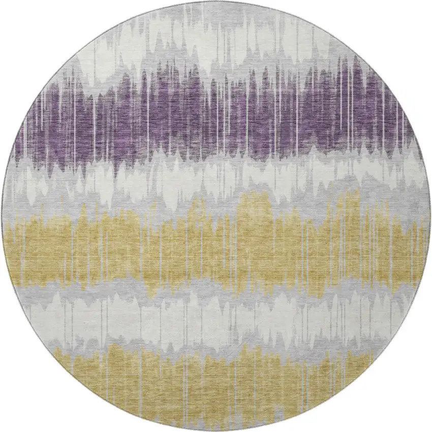 8' Silver Purple And Gold Striped Washable Round Rug With UV Protection Photo 4