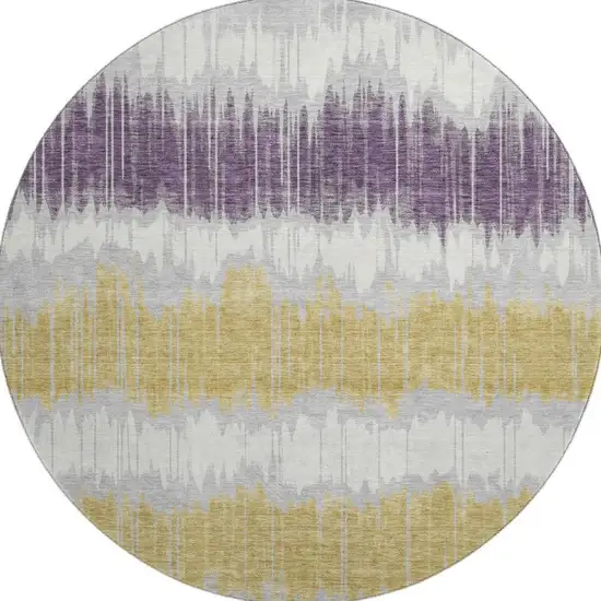 8' Silver Purple And Gold Striped Washable Round Rug With UV Protection Photo 3