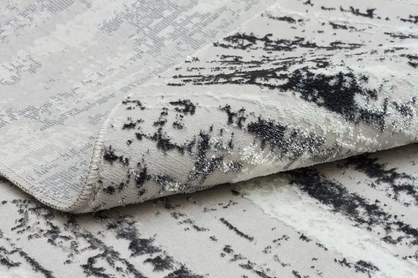 4' Silver Round Abstract Washable Non Skid Area Rug With Fringe Photo 8
