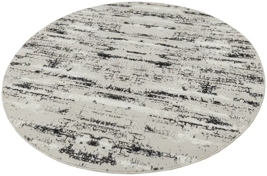 4' Silver Round Abstract Washable Non Skid Area Rug With Fringe Photo 3