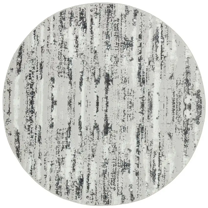 4' Silver Round Abstract Washable Non Skid Area Rug With Fringe Photo 6