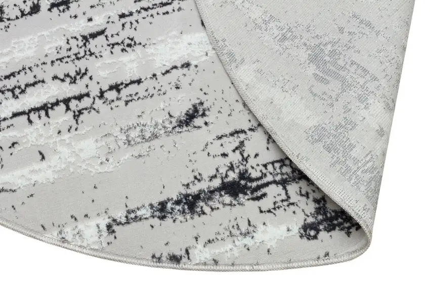 4' Silver Round Abstract Washable Non Skid Area Rug With Fringe Photo 4