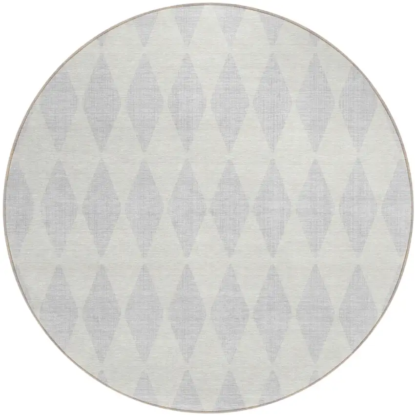 8' Silver Round Geometric Washable Indoor Outdoor Area Rug Photo 2