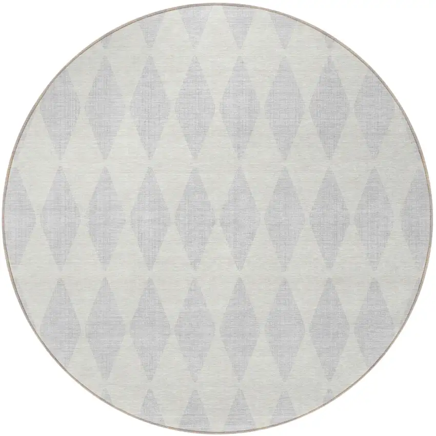 8' Silver And Ivory Round Geometric Washable Indoor Outdoor Area Rug Photo 4