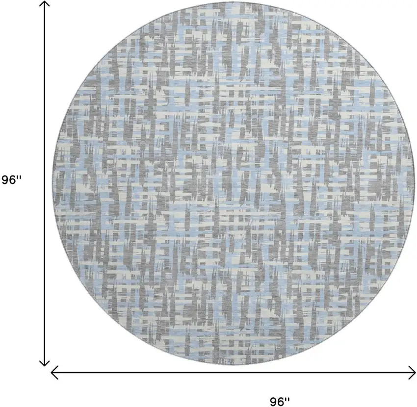 8' Silver Sky Blue And Ivory Abstract Geometric Washable Round Rug With UV Protection Photo 9