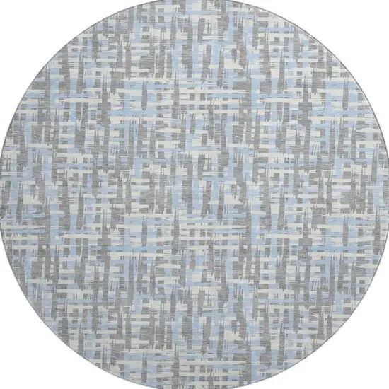 8' Silver Sky Blue And Ivory Abstract Geometric Washable Round Rug With UV Protection Photo 2