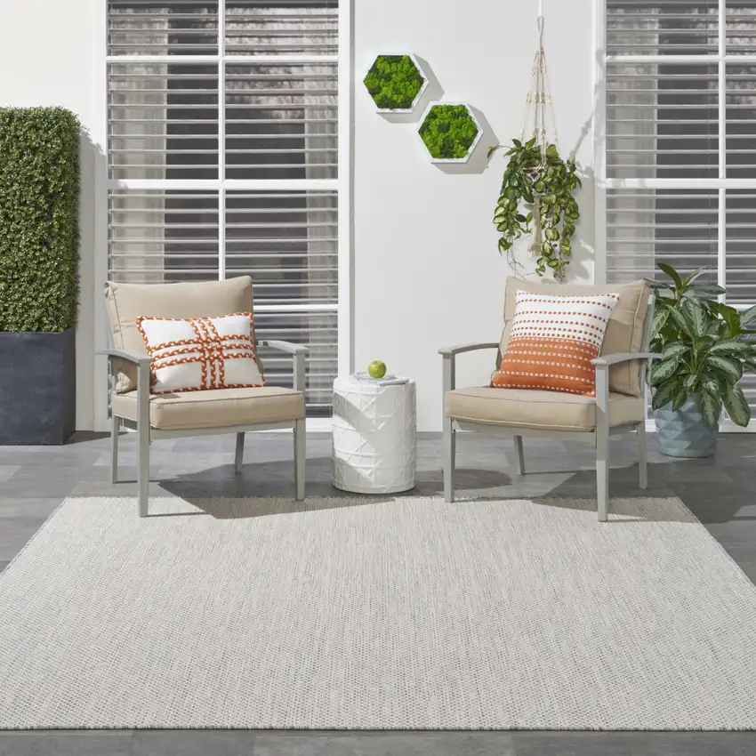 8' Silver Square Geometric Power Loom Area Rug Photo 9