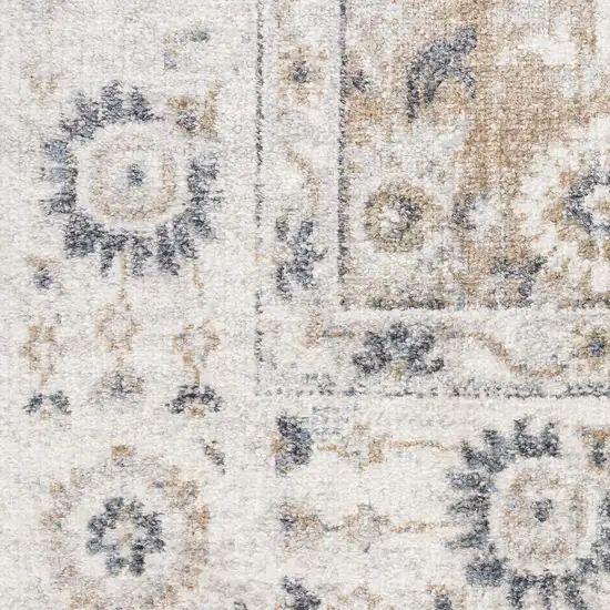 8' Silver Taupe And Black Floral Distressed Runner Rug Photo 2