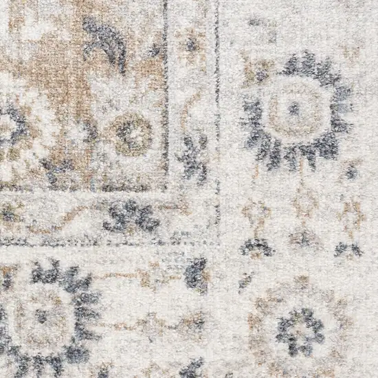 8' Silver Taupe And Black Floral Distressed Runner Rug Photo 4