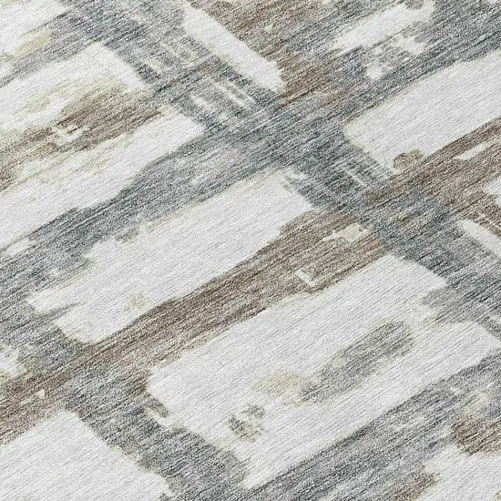 8' Silver Taupe And Gray Round Striped Washable Indoor Outdoor Area Rug Photo 9