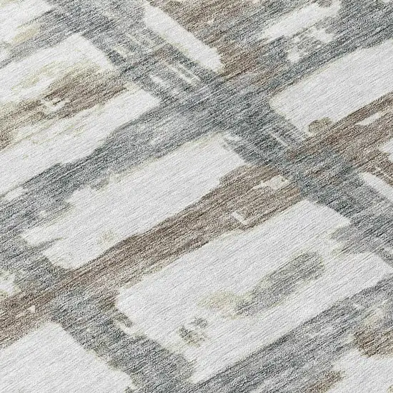 8' Silver Taupe And Gray Round Striped Washable Indoor Outdoor Area Rug Photo 9