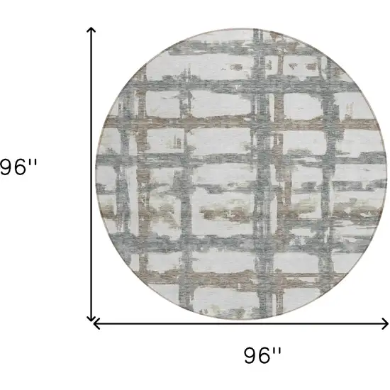 8' Silver Taupe And Gray Round Striped Washable Indoor Outdoor Area Rug Photo 8