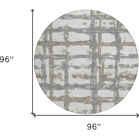 8' Silver Taupe And Gray Round Striped Washable Indoor Outdoor Area Rug Photo 8