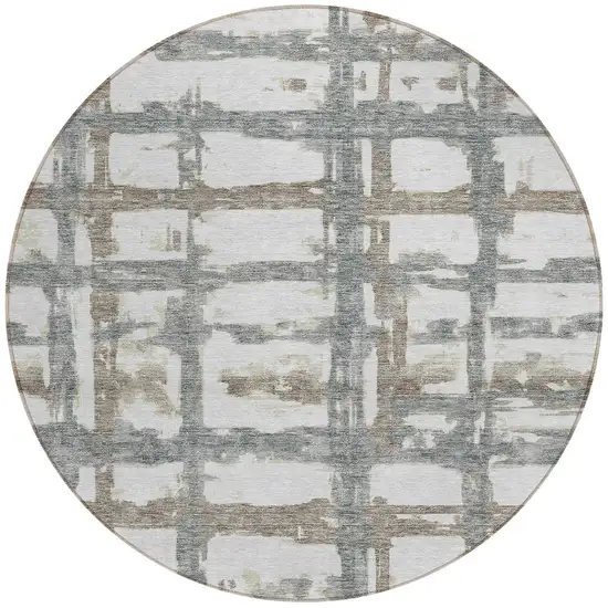 8' Silver Taupe And Gray Round Striped Washable Indoor Outdoor Area Rug Photo 5