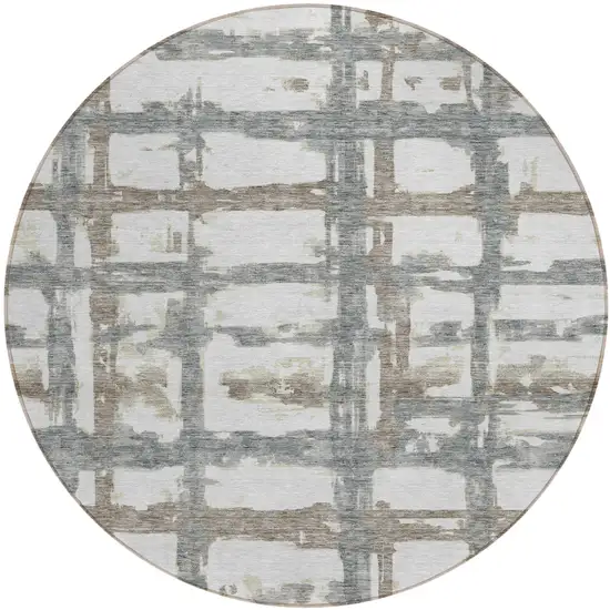 8' Silver Taupe And Gray Round Striped Washable Indoor Outdoor Area Rug Photo 1