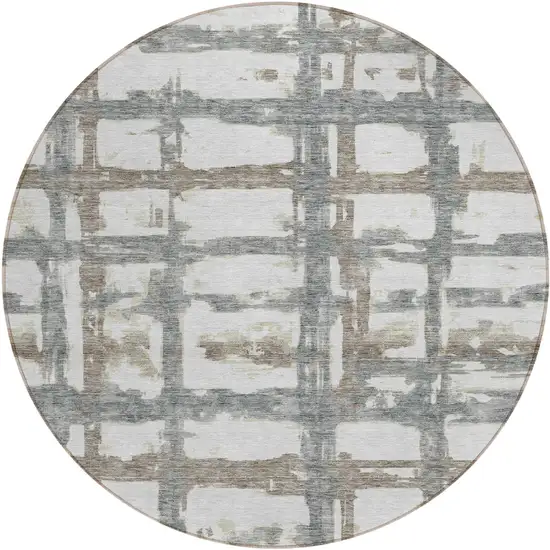 8' Silver Taupe And Gray Round Striped Washable Indoor Outdoor Area Rug Photo 1