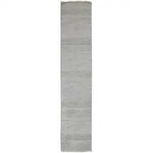 Photo of 10' Silver Wool Striped Hand Knotted Runner Rug