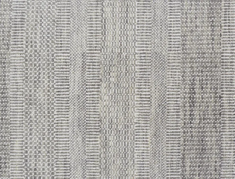 10' Silver Wool Striped Hand Knotted Runner Rug Photo 4