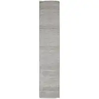 Photo of 12' Silver Wool Striped Hand Knotted Runner Rug