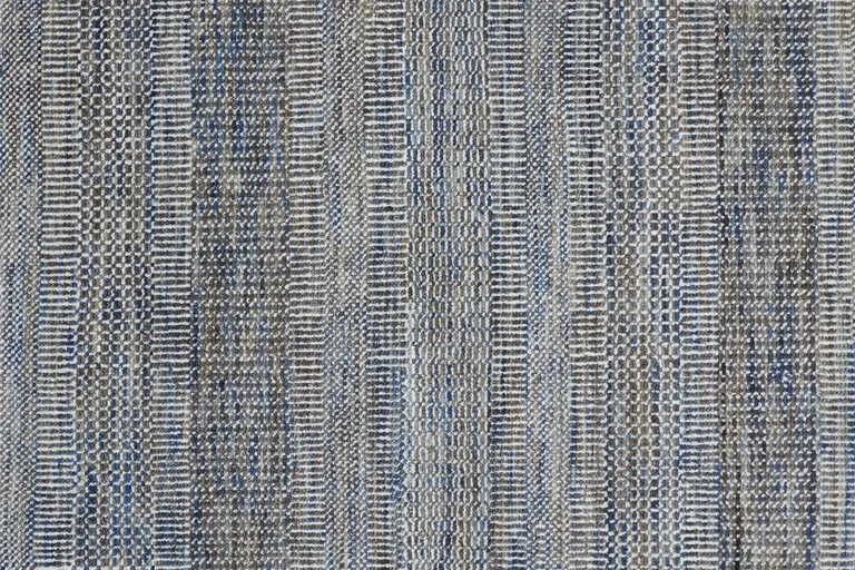 10' Silver Wool Striped Hand Knotted Runner Rug Photo 5