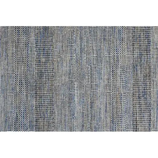 10' Silver Wool Striped Hand Knotted Runner Rug Photo 5